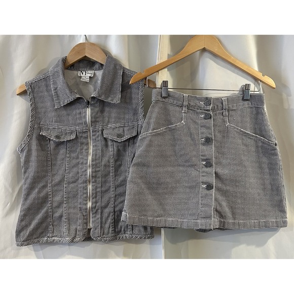 Vtg NY Jean Womens M 2Pc Set Skort & Vest Black White‎ Check Size M - Picture 1 of 8